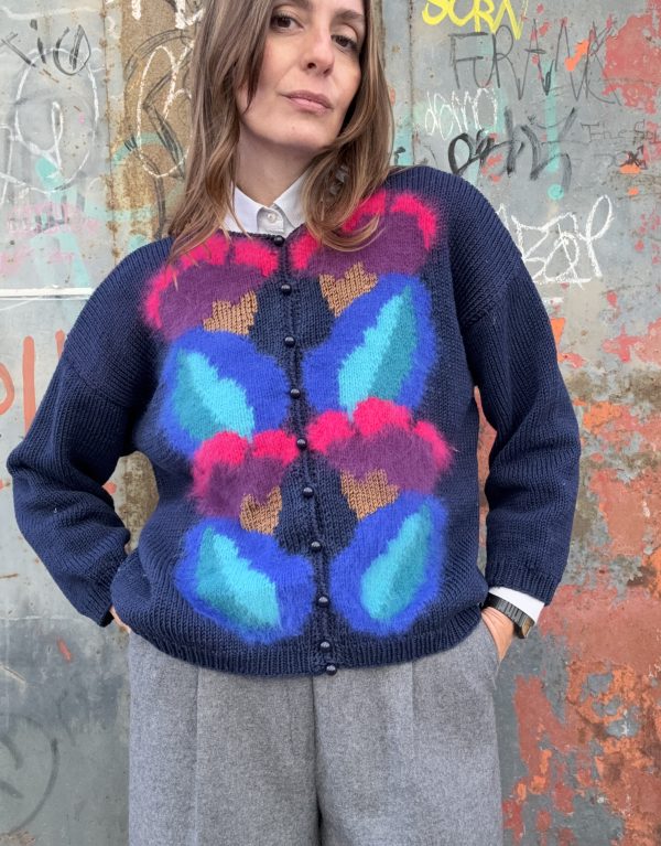 Cardigan handmade in cotone e angora – Multicolor | Taglia XS