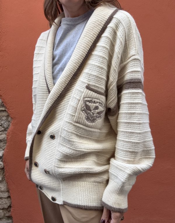 Cardigan Unisex in lana panna e tortora – Taglia XL